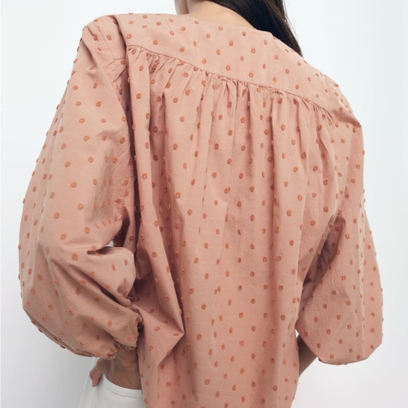 Zara Swiss Dot Blouse with Voluminous Sleeves - Picture 3 of 10